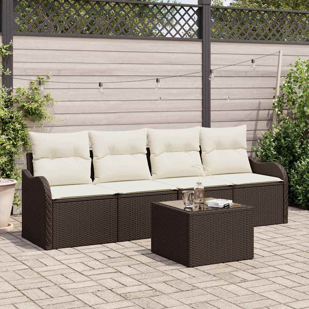 Garten-Sofa-Set mit Kissen mit Speicher 5 pcs Braun und Creme