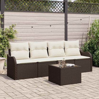 Garten-Sofa-Set mit Kissen mit Speicher 5 pcs Braun und Creme