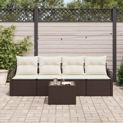Garten-Sofa-Set mit Kissen mit Speicher 5 pcs Braun und Creme