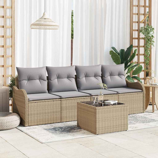 Garten-Sofa-Set mit Kissen 5 pcs Beige, Grau 55 x 55 x 37 cm