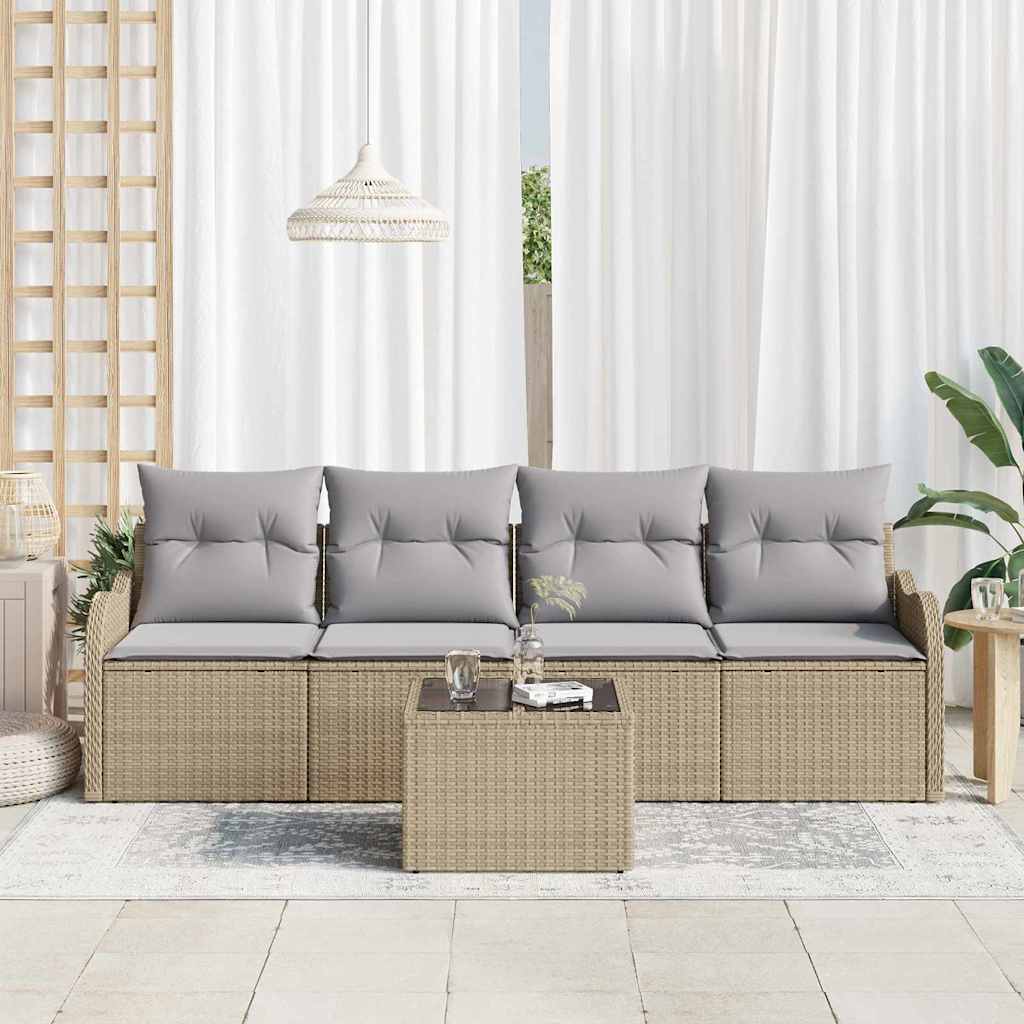 Garten-Sofa-Set mit Kissen 5 pcs Beige, Grau 55 x 55 x 37 cm