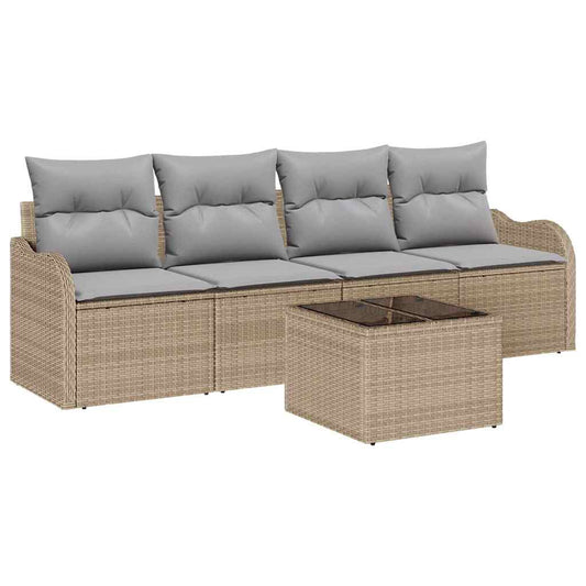 Garten-Sofa-Set mit Kissen 5 pcs Beige, Grau 55 x 55 x 37 cm