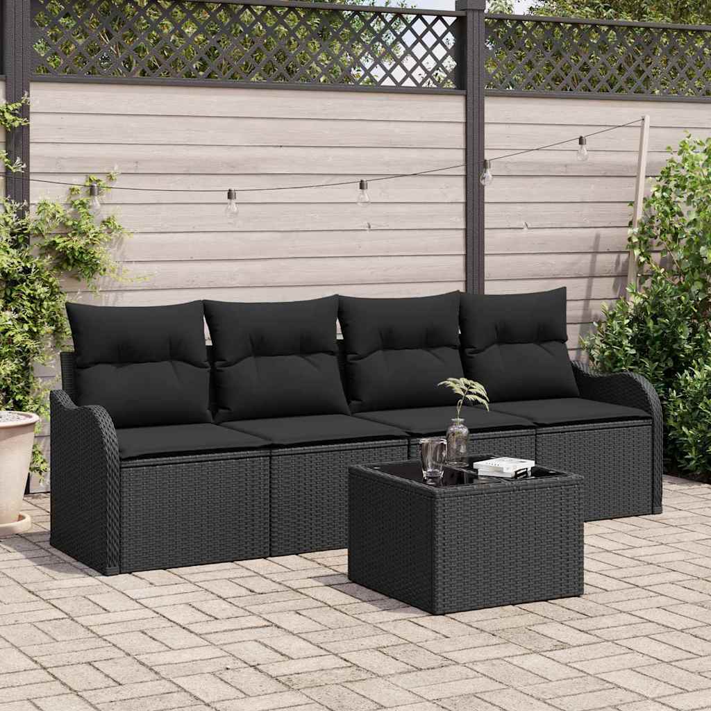 Garten-Sofa-Set mit Kissen 5 pcs Schwarz 55 x 55 x 37 cm