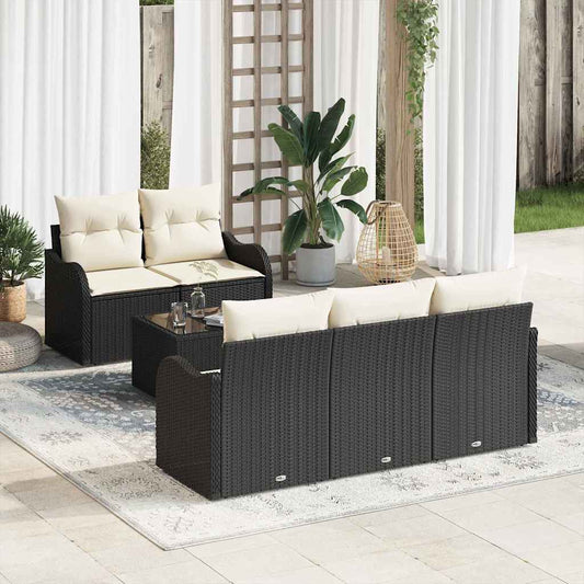 Garten-Sofa-Set mit Kissen 6 pcs Schwarz, Creme 55 x 55 x 37 cm