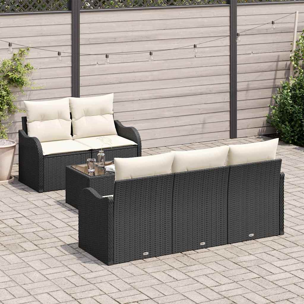 Garten-Sofa-Set mit Kissen 6 pcs Schwarz, Creme 55 x 55 x 37 cm