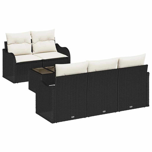 Garten-Sofa-Set mit Kissen 6 pcs Schwarz, Creme 55 x 55 x 37 cm