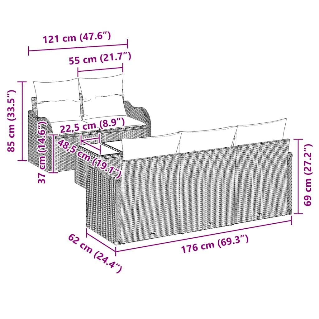 Garten-Sofa-Set 6 pcs Braun und Creme 55 x 55 x 37 cm