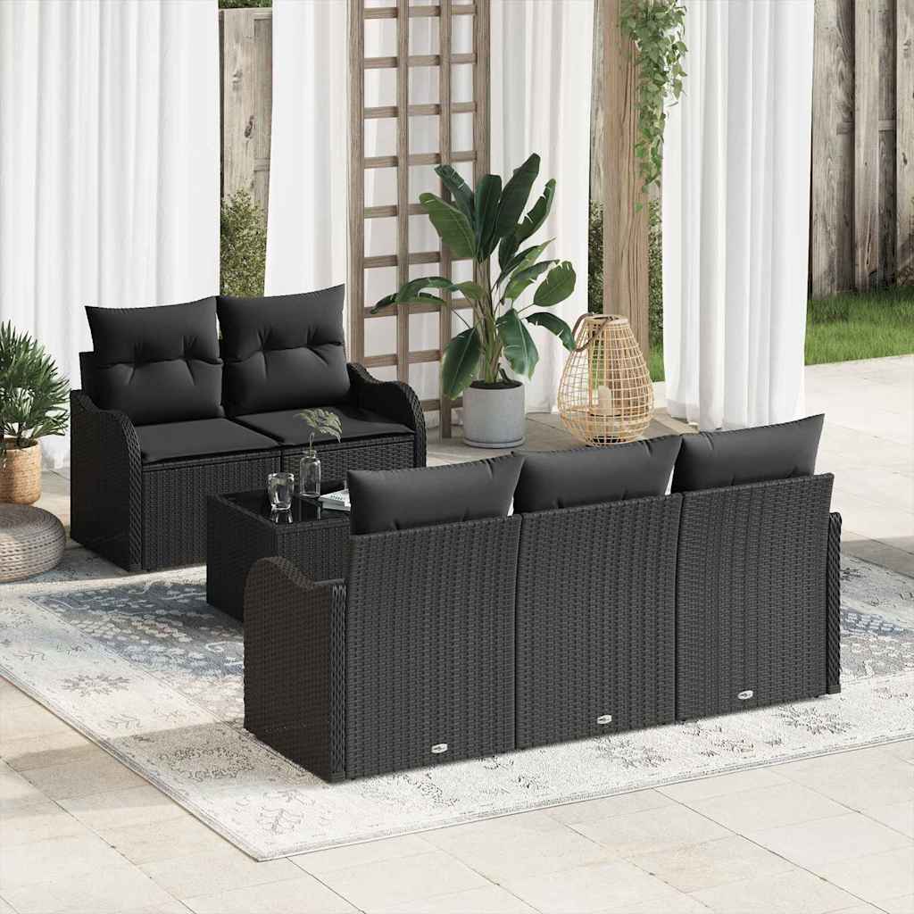 Garten-Sofa-Set mit Kissen 6 pcs Schwarz 55 x 55 x 37 cm