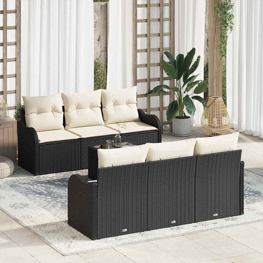 Garten-Sofa-Set mit Kissen 7 pcs Schwarz, Creme 55 x 55 x 37 cm