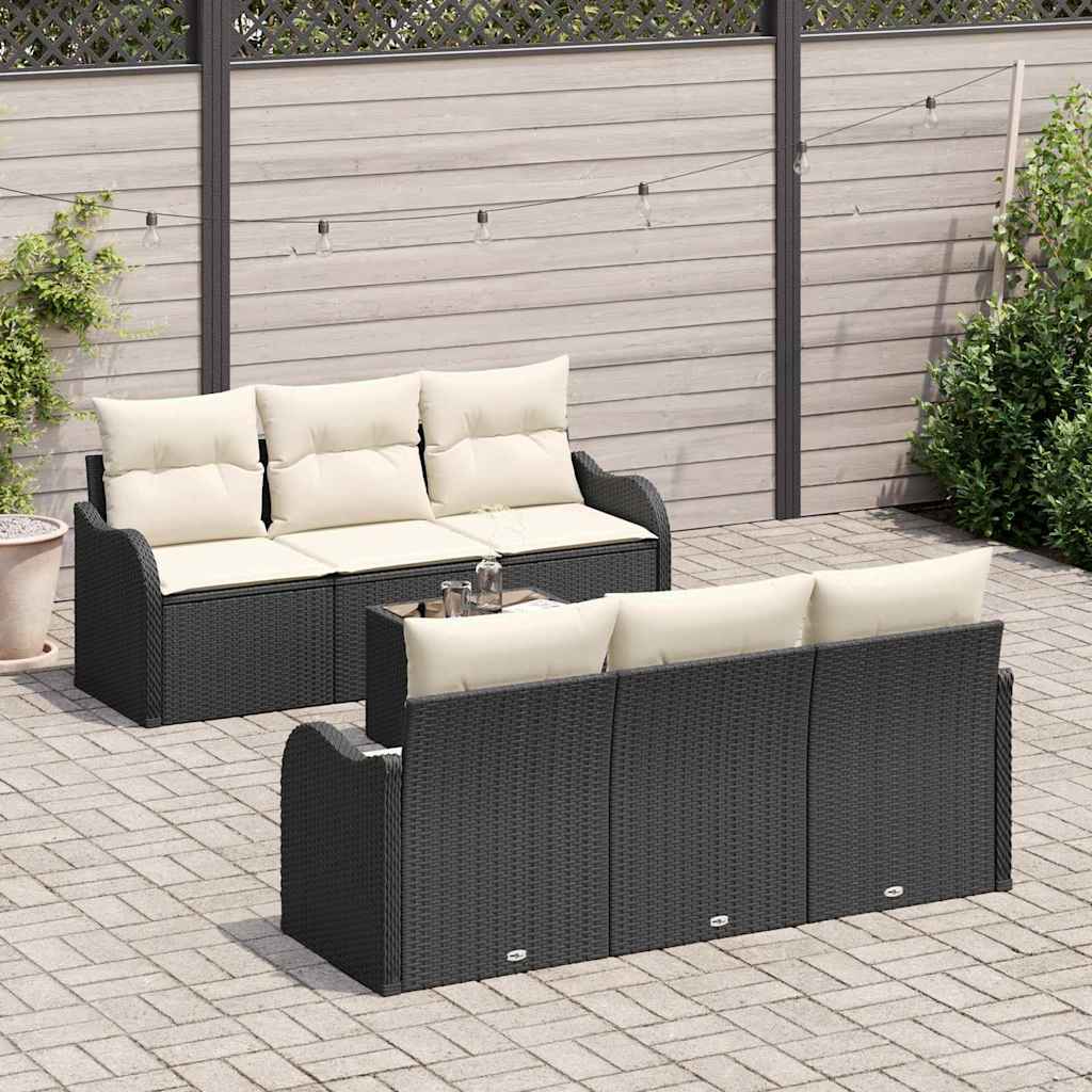 Garten-Sofa-Set mit Kissen 7 pcs Schwarz, Creme 55 x 55 x 37 cm