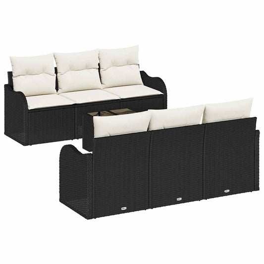 Garten-Sofa-Set mit Kissen 7 pcs Schwarz, Creme 55 x 55 x 37 cm