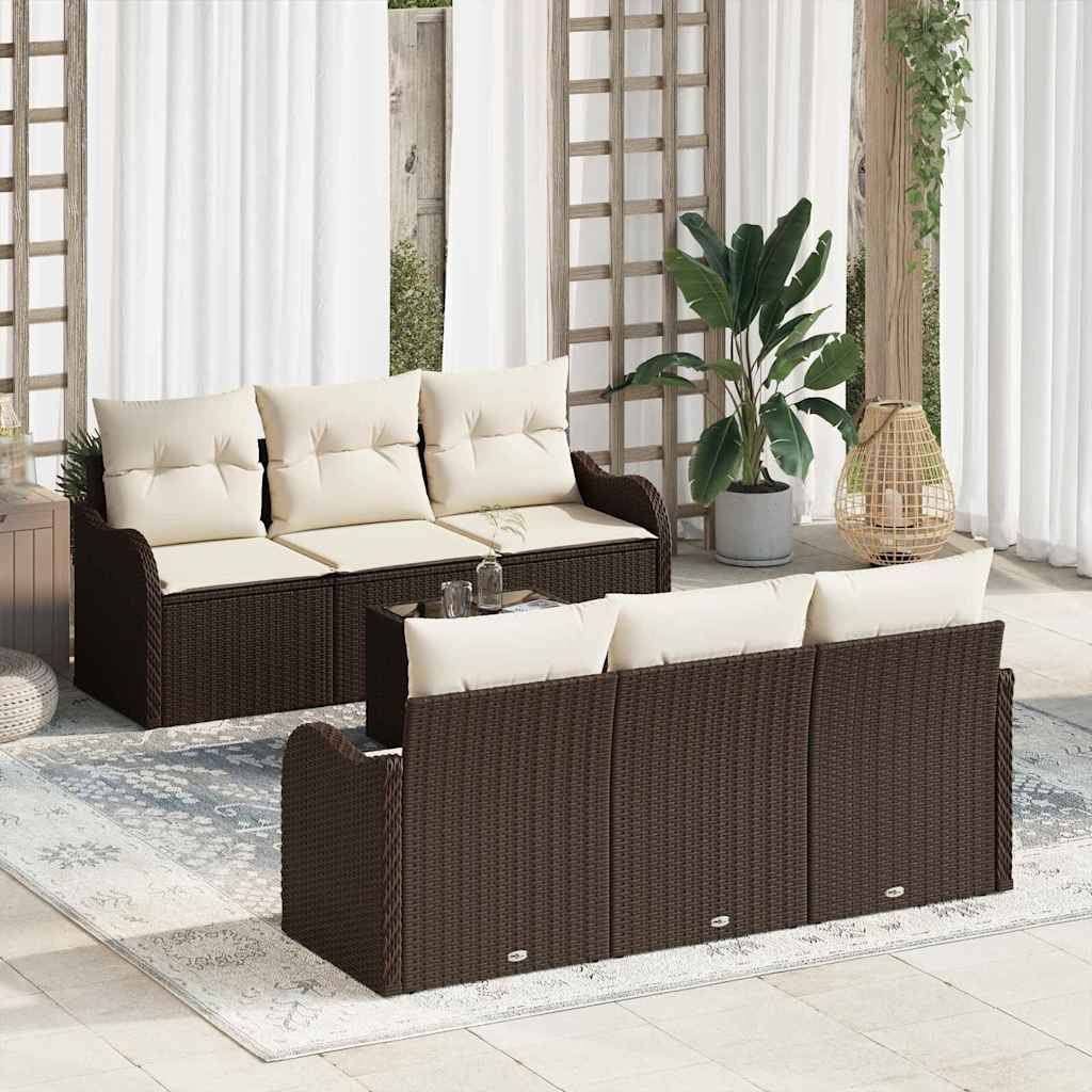 Garten-Sofa-Set 7 pcs Braun und Creme 55 x 55 x 37 cm