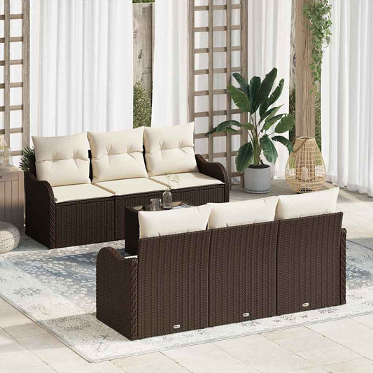 Garten-Sofa-Set 7 pcs Braun und Creme 55 x 55 x 37 cm