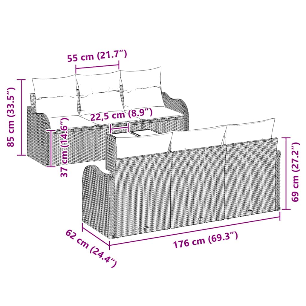 Garten-Sofa-Set mit Kissen 7 pcs Grau 55 x 55 x 37 cm