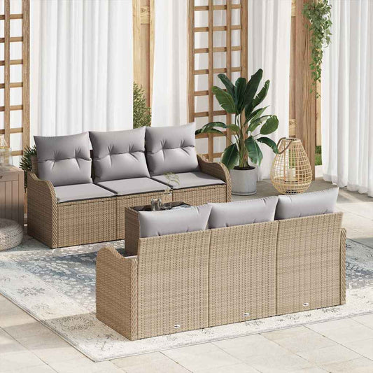 Garten-Sofa-Set mit Kissen 7 pcs Beige, Grau 55 x 55 x 37 cm