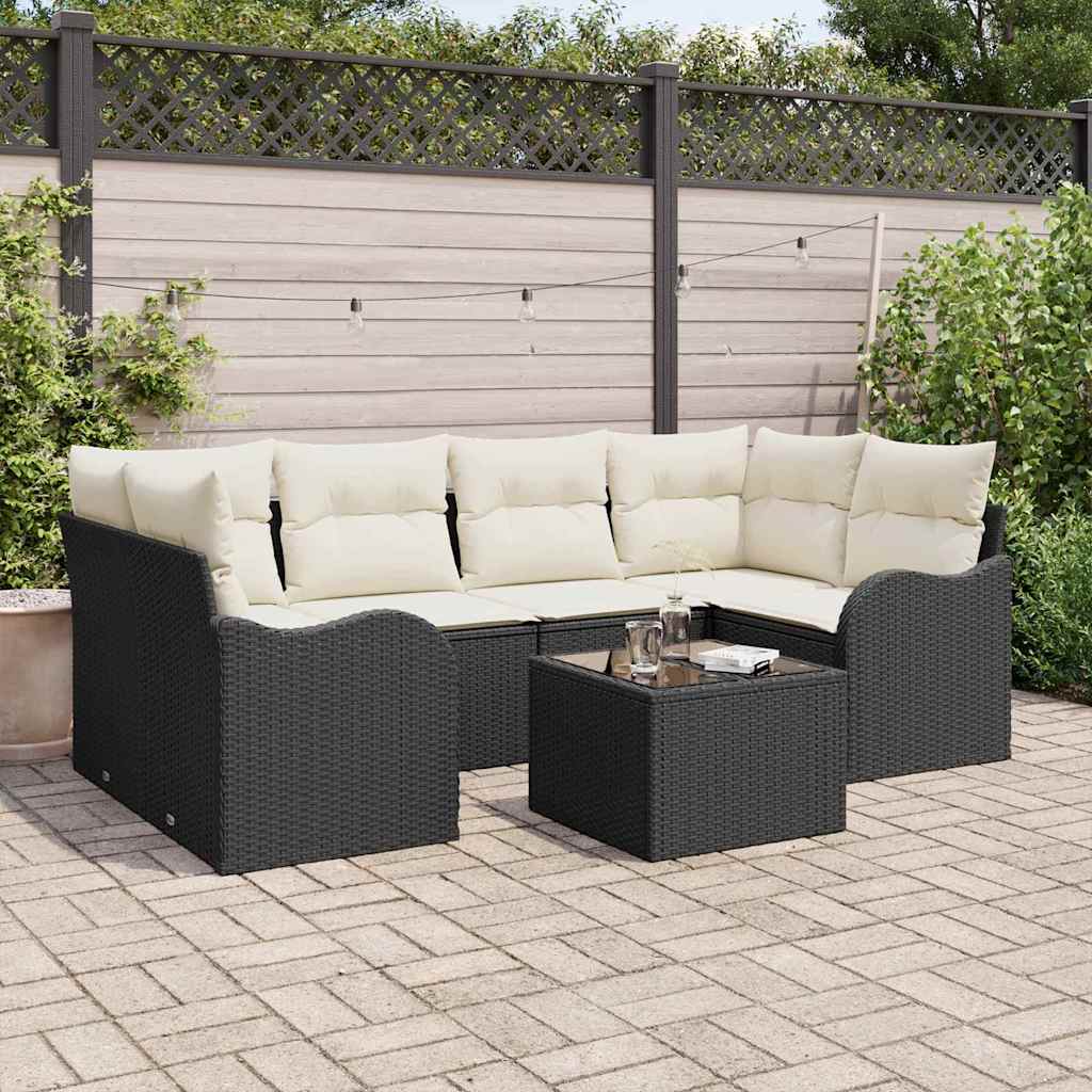 Garten-Sofa-Set mit Kissen 7 pcs Schwarz, Creme 55 x 55 x 37 cm