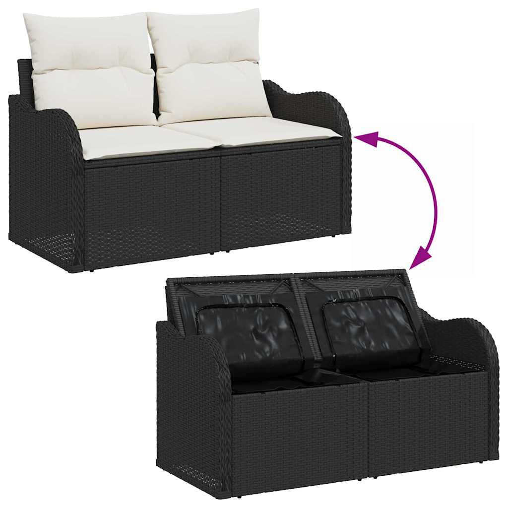 Garten-Sofa-Set mit Kissen 7 pcs Schwarz, Creme 55 x 55 x 37 cm
