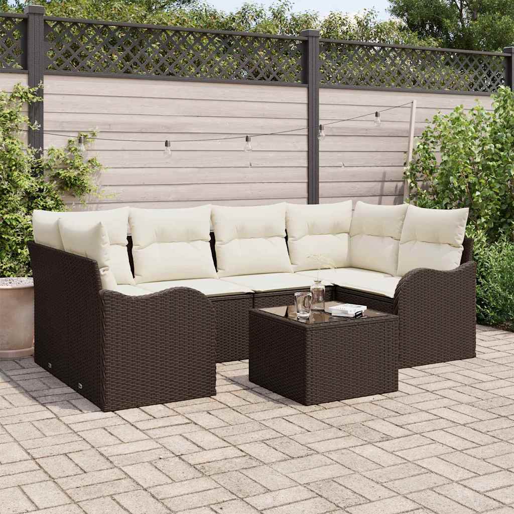 Garten-Sofa-Set 7 pcs Braun und Creme 55 x 55 x 37 cm