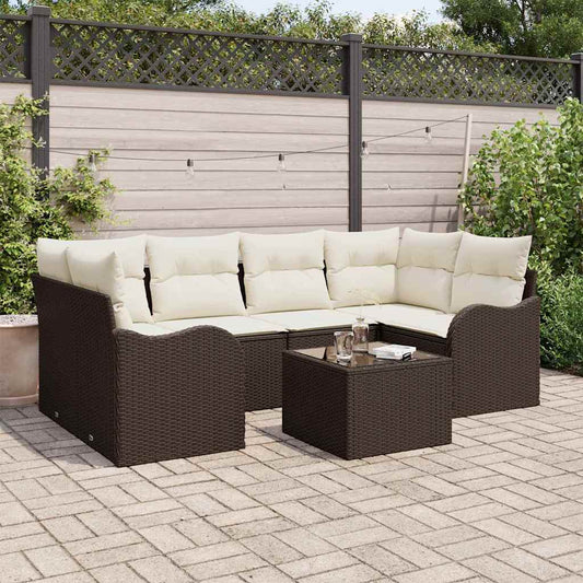Garten-Sofa-Set 7 pcs Braun und Creme 55 x 55 x 37 cm