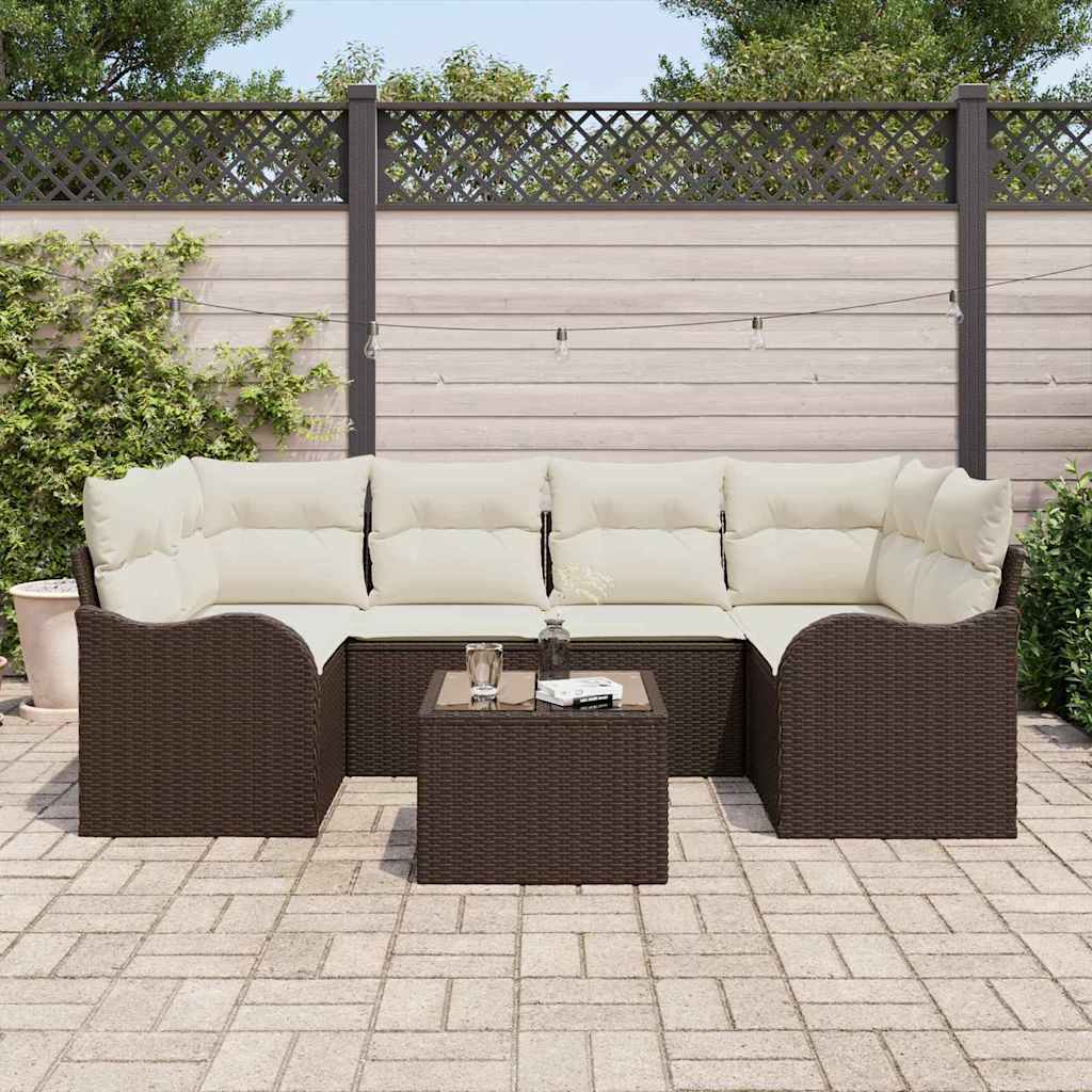 Garten-Sofa-Set 7 pcs Braun und Creme 55 x 55 x 37 cm