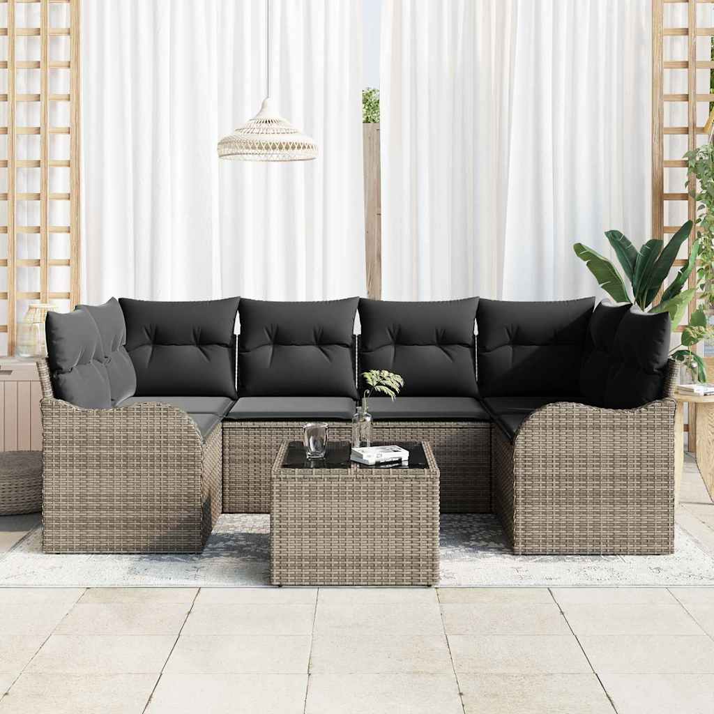 Garten-Sofa-Set mit Kissen 7 pcs Grau 55 x 55 x 37 cm