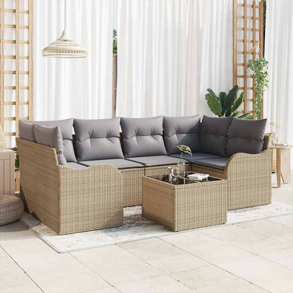 Garten-Sofa-Set mit Kissen 7 pcs Beige, Grau 55 x 55 x 37 cm