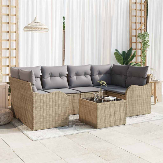 Garten-Sofa-Set mit Kissen 7 pcs Beige, Grau 55 x 55 x 37 cm