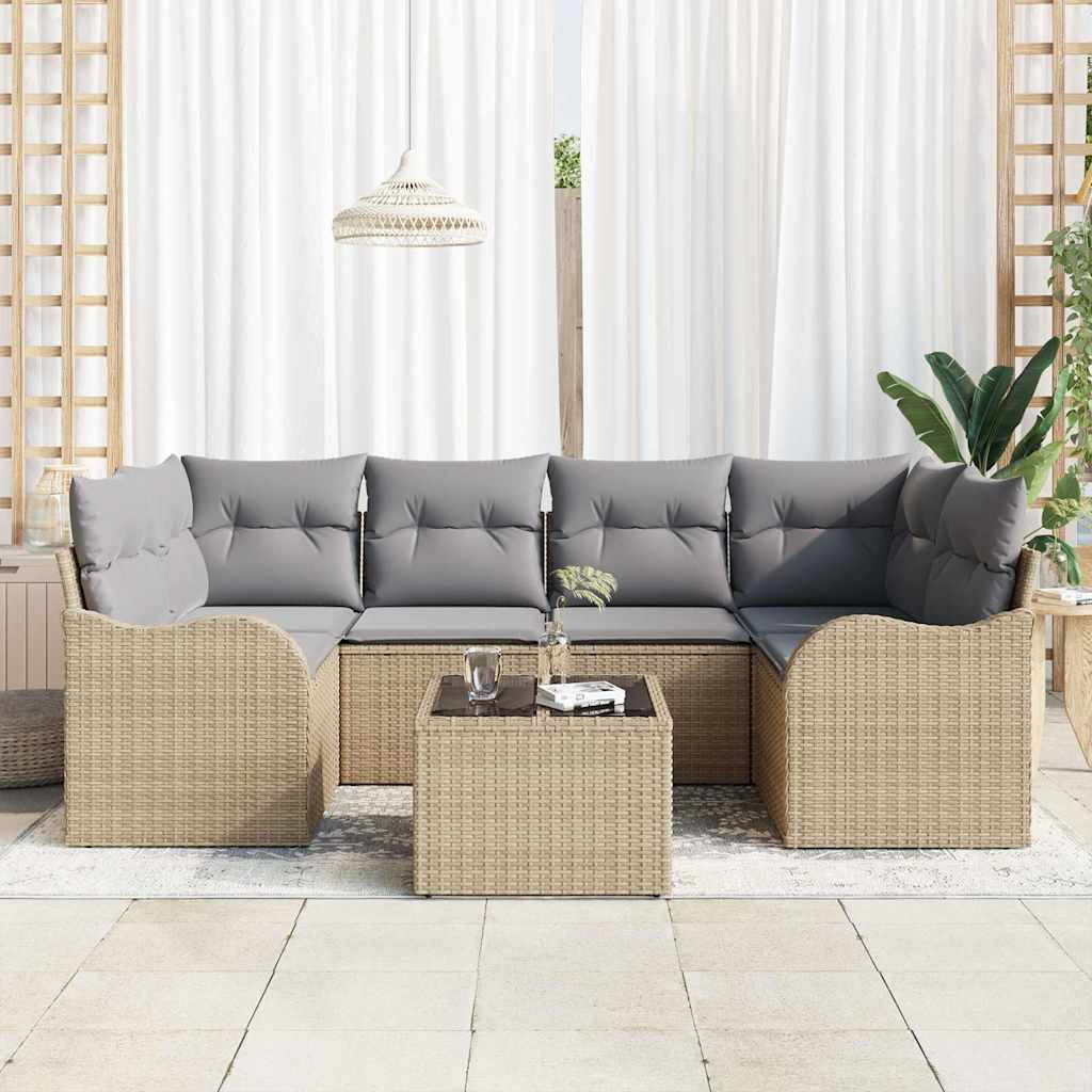 Garten-Sofa-Set mit Kissen 7 pcs Beige, Grau 55 x 55 x 37 cm