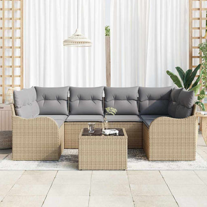 Garten-Sofa-Set mit Kissen 7 pcs Beige, Grau 55 x 55 x 37 cm