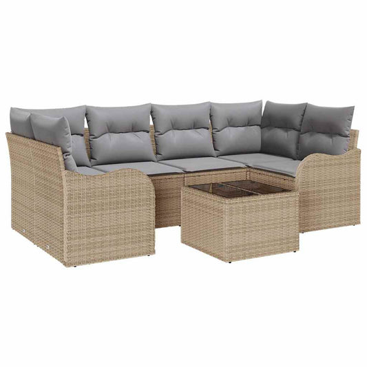 Garten-Sofa-Set mit Kissen 7 pcs Beige, Grau 55 x 55 x 37 cm
