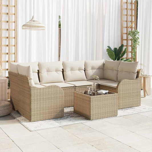 Garten-Sofa-Set mit Kissen 7 pcs Beige, Creme 55 x 55 x 37 cm