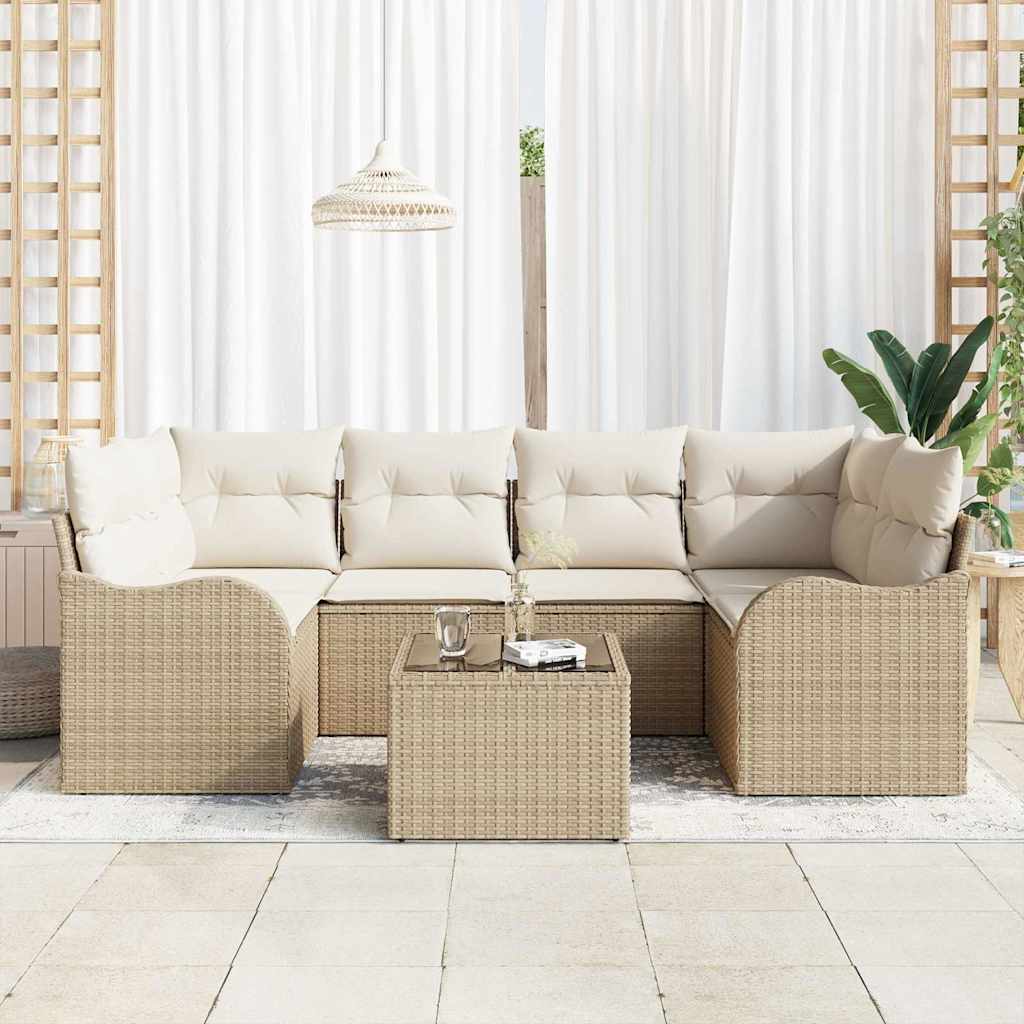 Garten-Sofa-Set mit Kissen 7 pcs Beige, Creme 55 x 55 x 37 cm