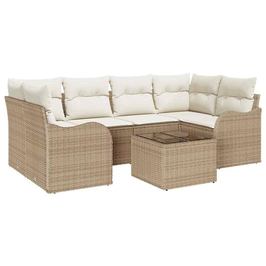 Garten-Sofa-Set mit Kissen 7 pcs Beige, Creme 55 x 55 x 37 cm