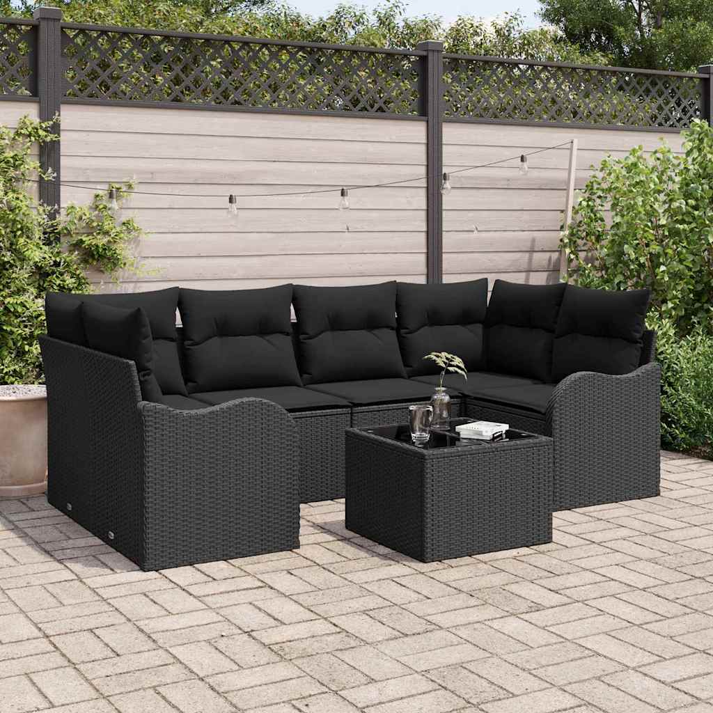 Garten-Sofa-Set mit Kissen 7 pcs Schwarz 55 x 55 x 37 cm