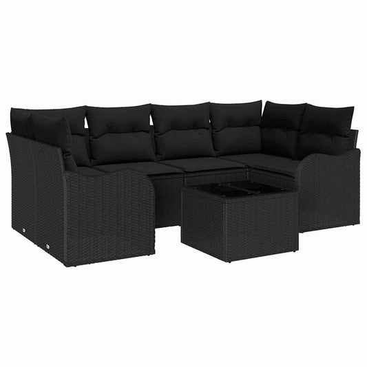 Garten-Sofa-Set mit Kissen 7 pcs Schwarz 55 x 55 x 37 cm