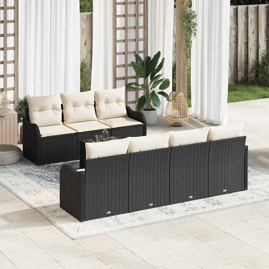 Garten-Sofa-Set mit Kissen 8 pcs Schwarz, Creme 55 x 55 x 37 cm