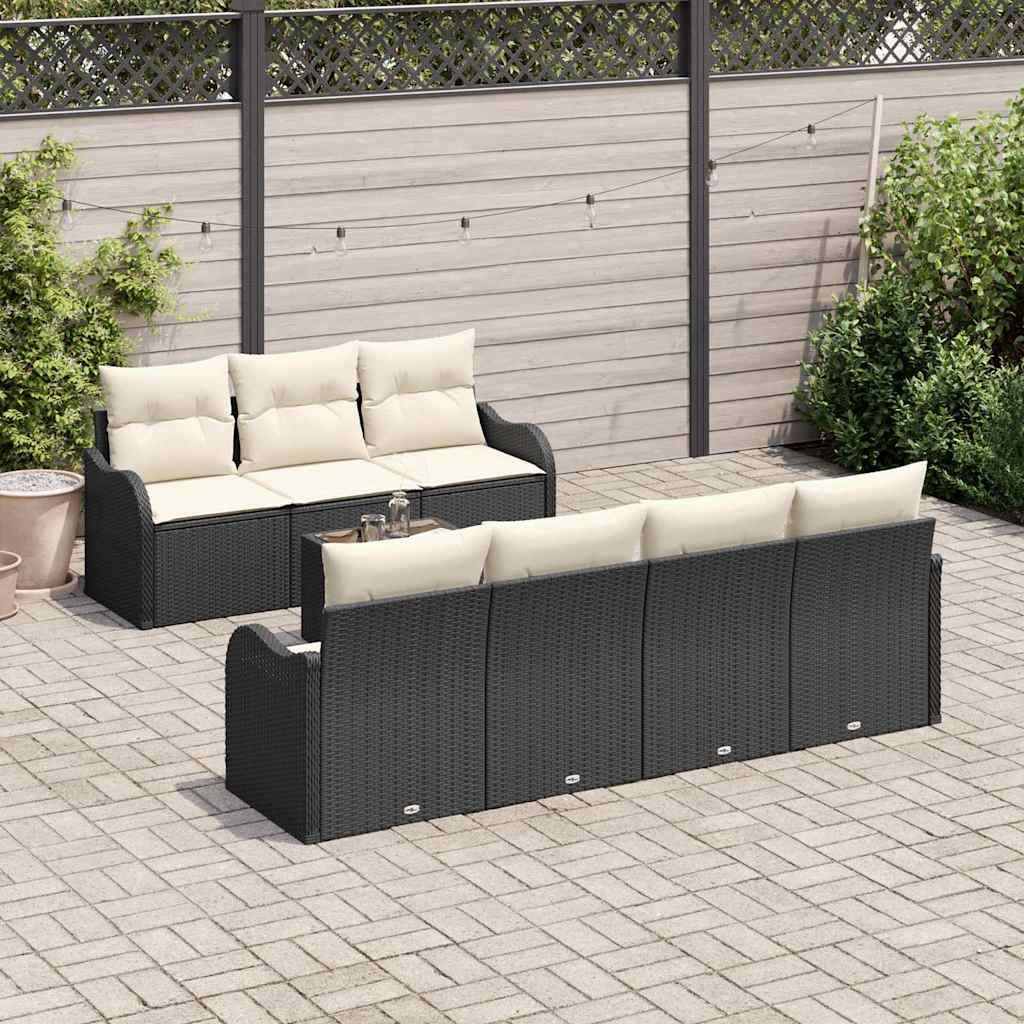 Garten-Sofa-Set mit Kissen 8 pcs Schwarz, Creme 55 x 55 x 37 cm