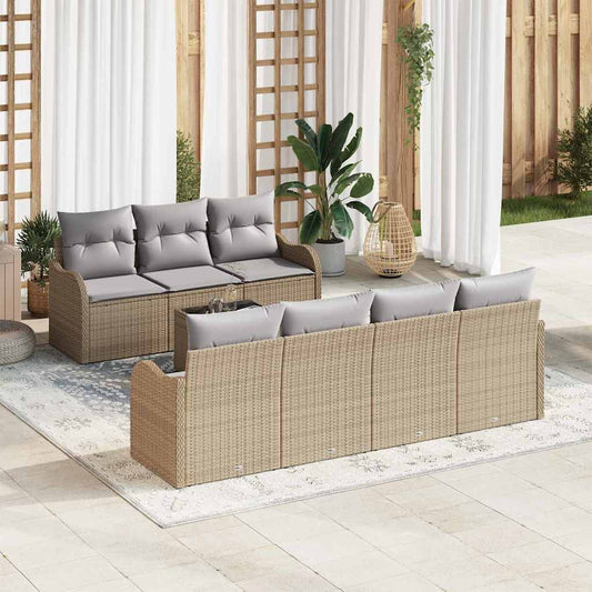 Garten-Sofa-Set mit Kissen 8 pcs Beige, Grau 55 x 55 x 37 cm