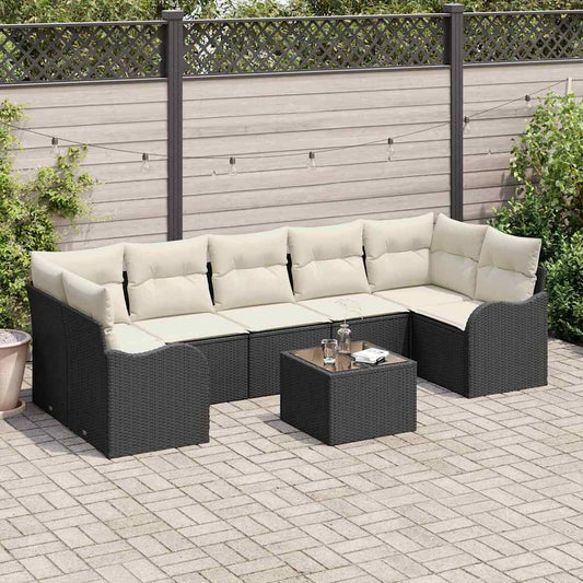 Garten-Sofa-Set mit Kissen 8 pcs Schwarz, Creme 55 x 55 x 37 cm