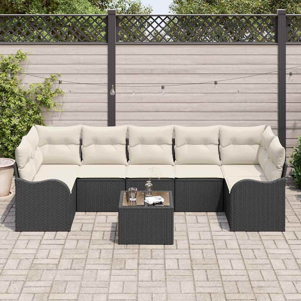Garten-Sofa-Set mit Kissen 8 pcs Schwarz, Creme 55 x 55 x 37 cm