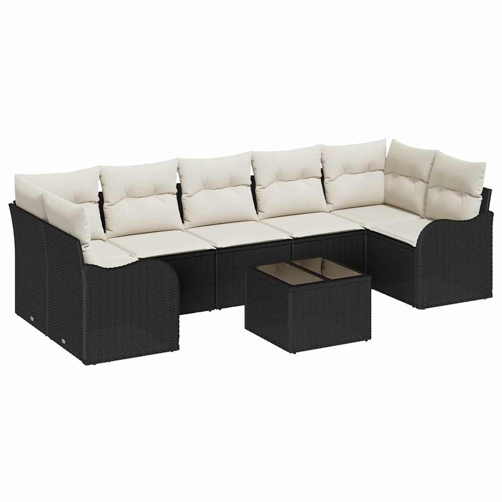 Garten-Sofa-Set mit Kissen 8 pcs Schwarz, Creme 55 x 55 x 37 cm