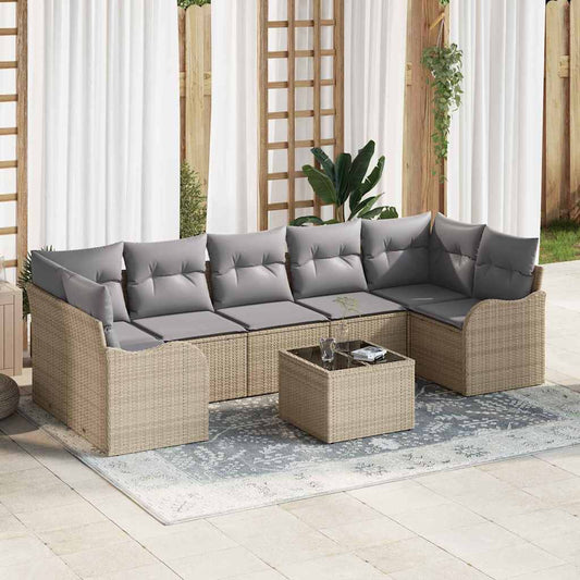 Garten-Sofa-Set mit Kissen 8 pcs Beige, Grau 55 x 55 x 37 cm