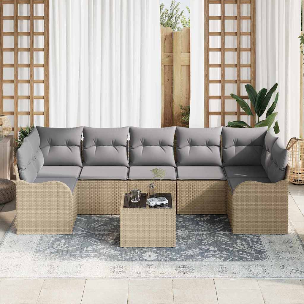 Garten-Sofa-Set mit Kissen 8 pcs Beige, Grau 55 x 55 x 37 cm