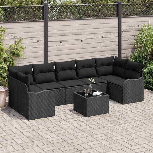 Garten-Sofa-Set mit Kissen 8 pcs Schwarz 55 x 55 x 37 cm