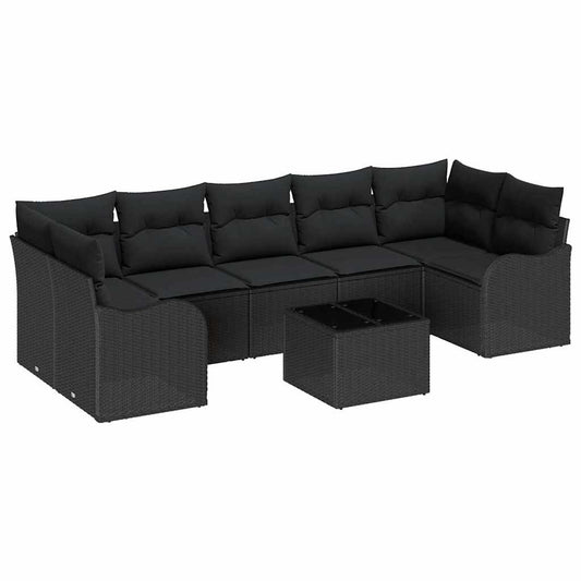 Garten-Sofa-Set mit Kissen 8 pcs Schwarz 55 x 55 x 37 cm