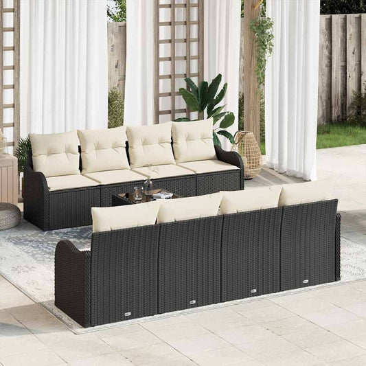 Garten-Sofa-Set mit Kissen 9 pcs Schwarz, Creme 55 x 55 x 37 cm