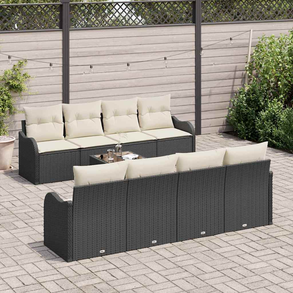Garten-Sofa-Set mit Kissen 9 pcs Schwarz, Creme 55 x 55 x 37 cm