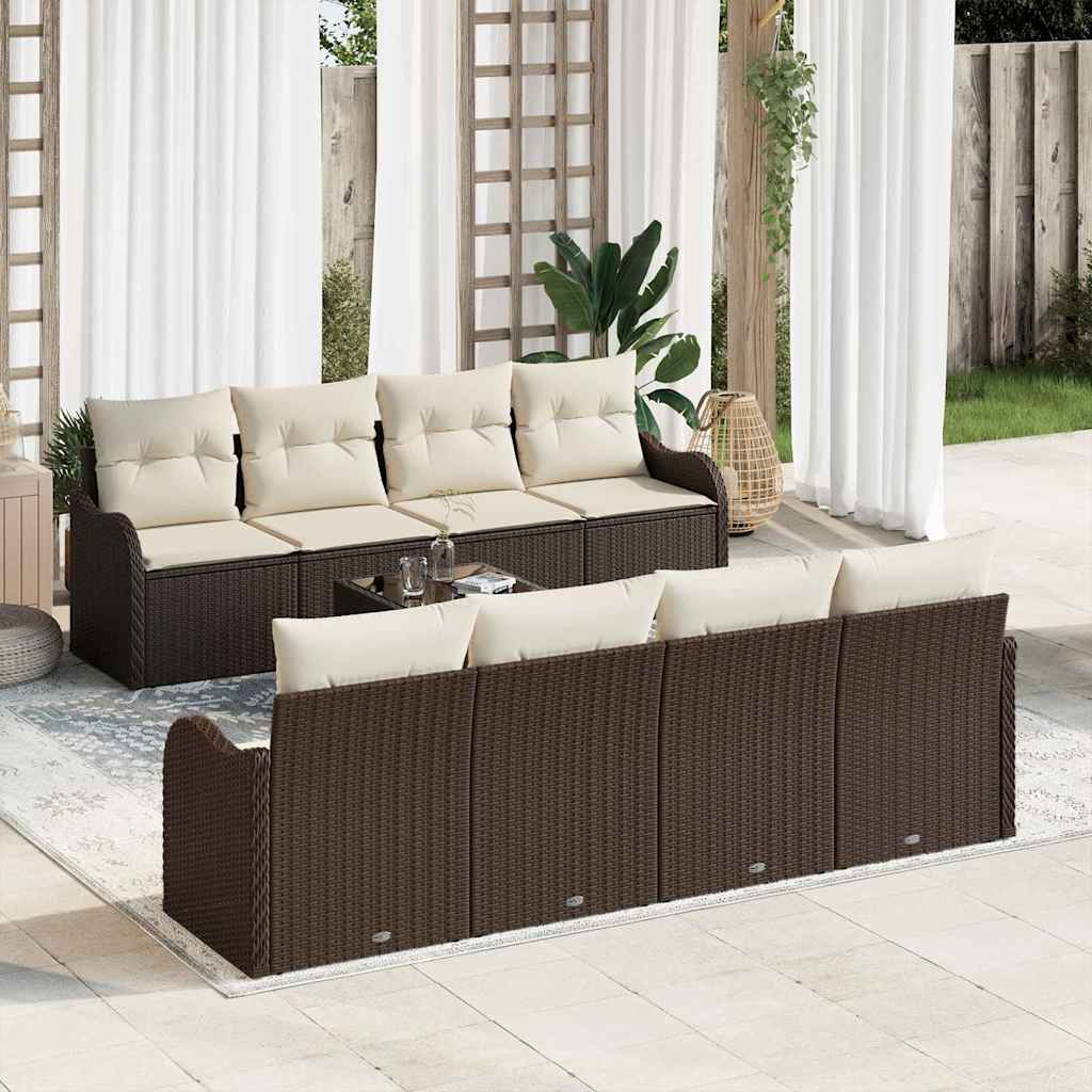 Garten-Sofa-Set 9 pcs Braun und Creme 55 x 55 x 37 cm