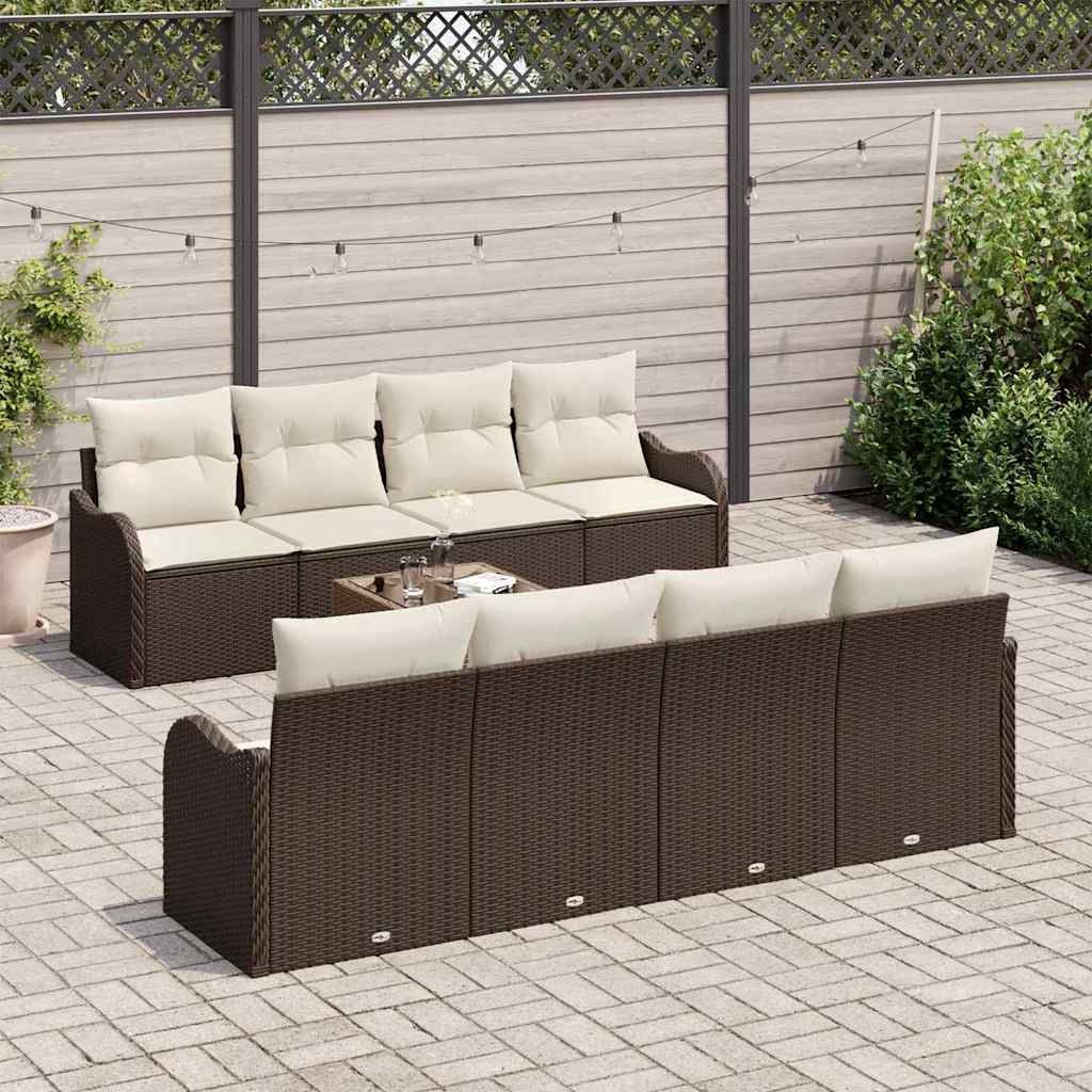 Garten-Sofa-Set 9 pcs Braun und Creme 55 x 55 x 37 cm