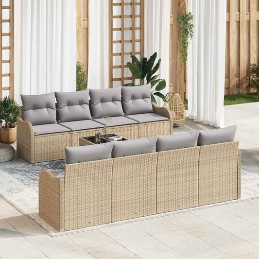 Garten-Sofa-Set mit Kissen 9 pcs Beige, Grau 55 x 55 x 37 cm